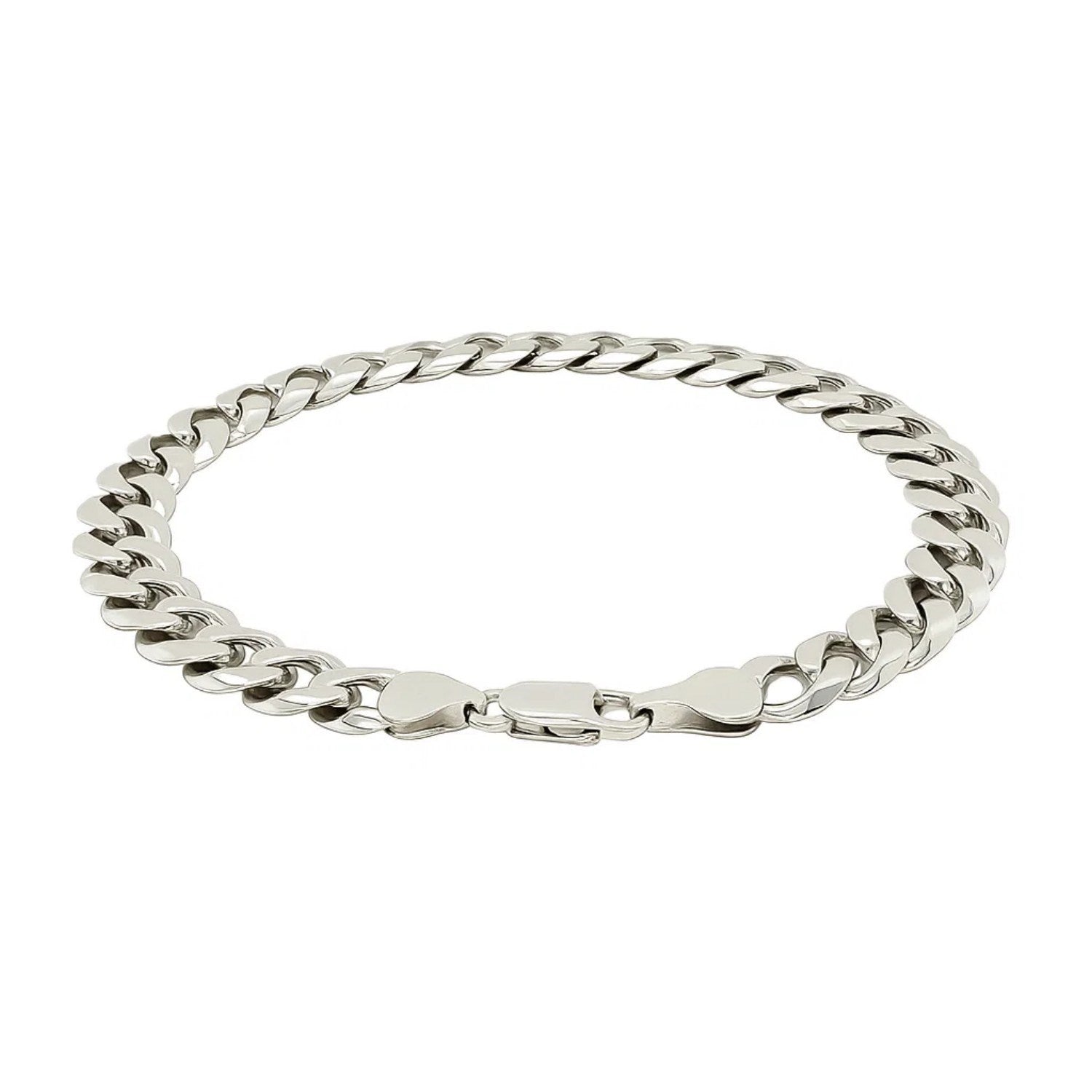 Rhodium Plated Sterling Silver Curb Style Bracelet (7.90 mm) - Peelerie